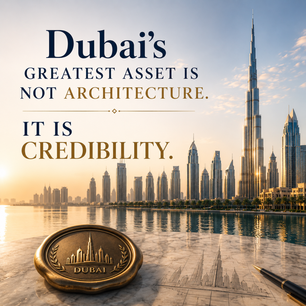 Dubai’s greatest asset is not architecture. It is credibility.